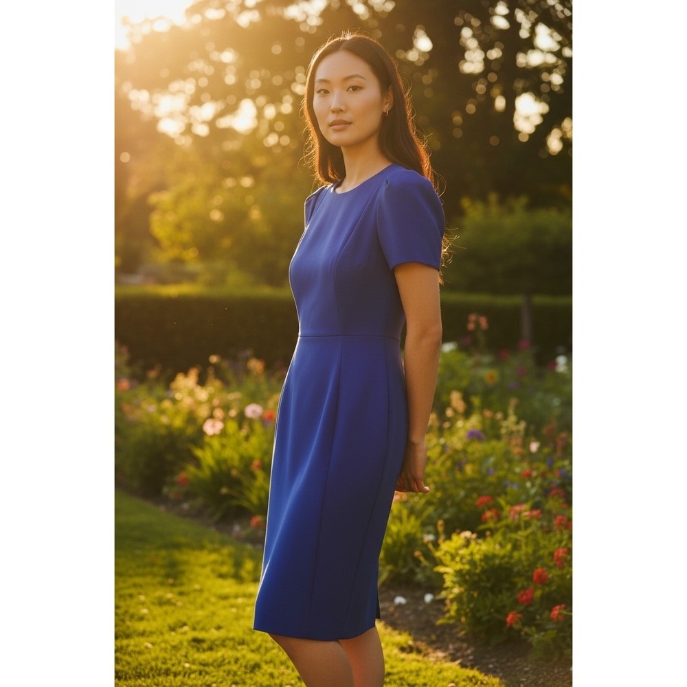 Calvin Klein Women Sheath Dress Royal Blue Short‎ Sleeve Business Career Size 4